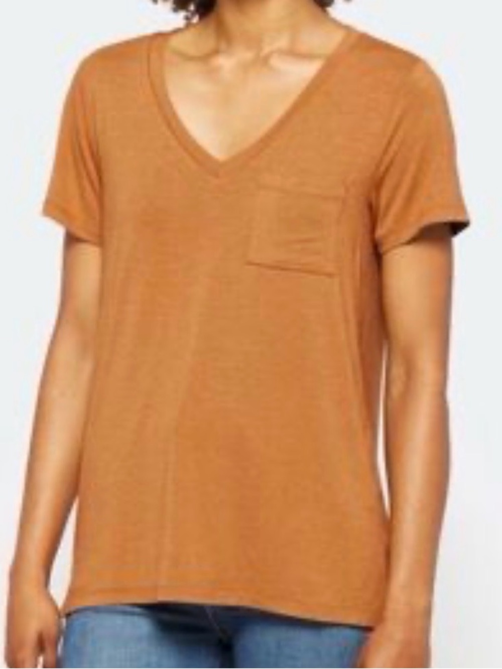 Market & Spruce Women's V-Neck Pocket Tee in Rust
